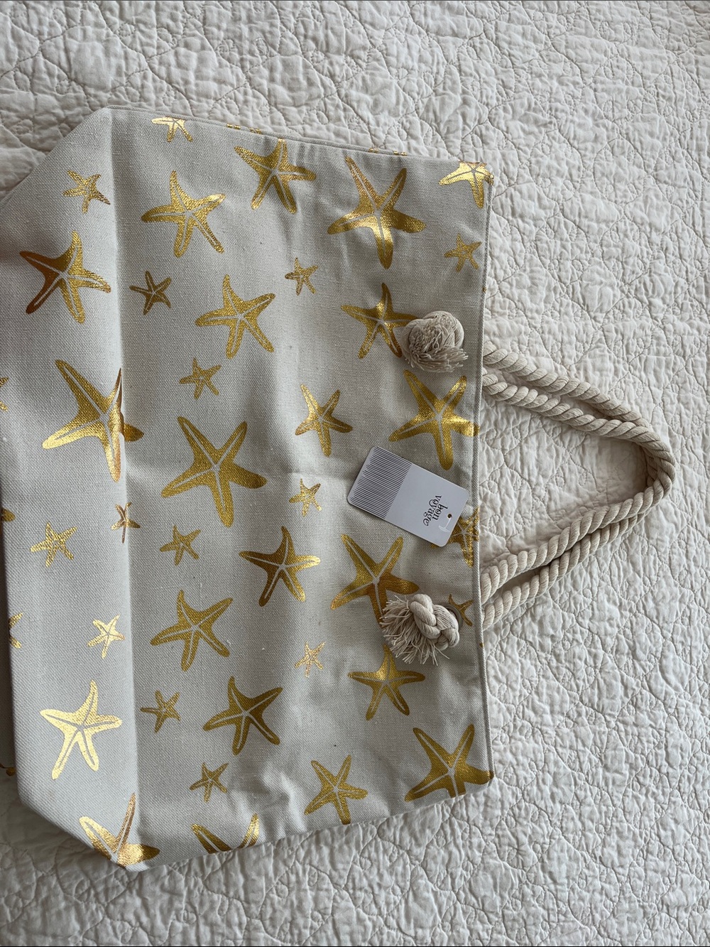 Canvas Gold Starfish Beach Bag, new, with tags